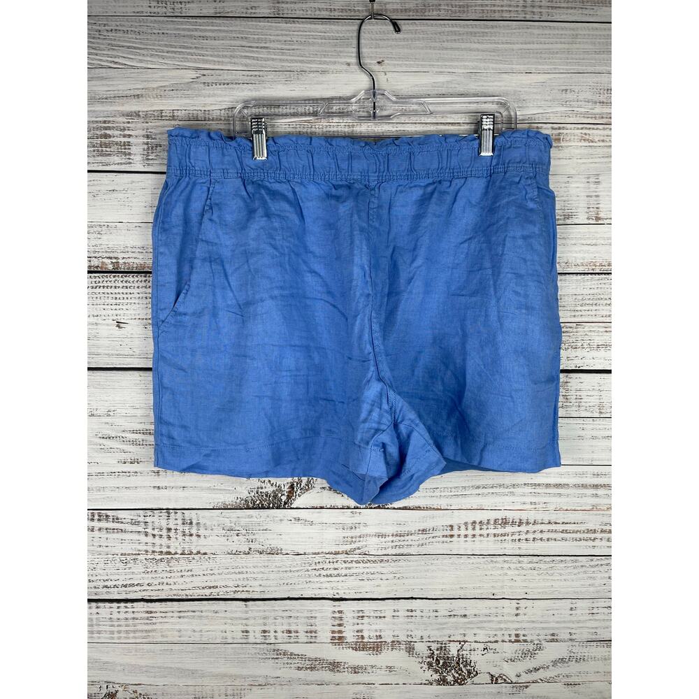 H&M Robin Egg Blue 100% Linen Pull-on Shorts XL Pockets Elastic Waist Beachy